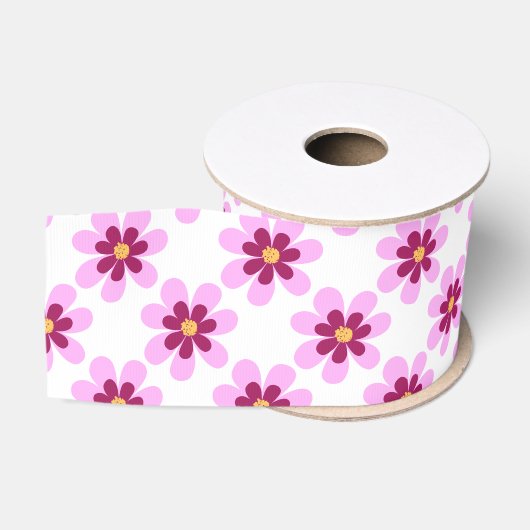 Roze en gele bloemen grosgrain lint (Spoel)