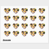 Roze en gele bloemen hart sticker (Vel)