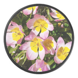 Roze en gele bloemen hockey puck