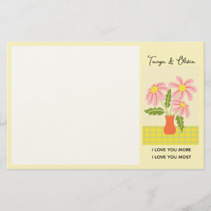 Roze en gele bloemen in een vaas Ontwerp Briefpapier