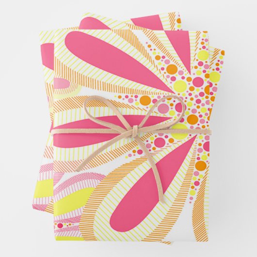 Roze en gele bloemen inpakpapier vel (In situ)