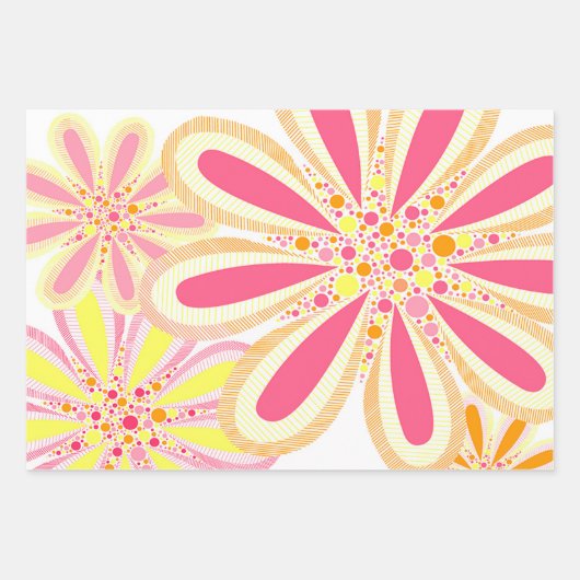 Roze en gele bloemen inpakpapier vel (Voorkant)