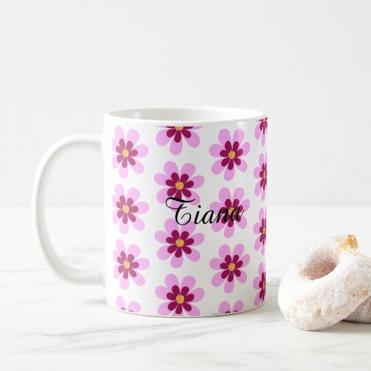 Roze en gele bloemen koffiemok (Met donut)