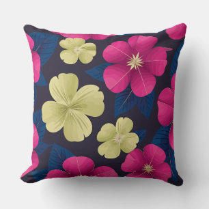 Roze en gele bloemen met donkerblauwe bladeren kussen