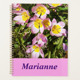 Roze en gele bloemen planner