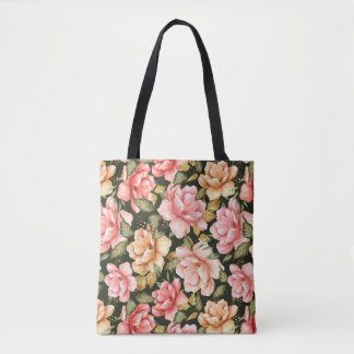 Roze en gele bloemen. Romantisch patroon Tote Bag