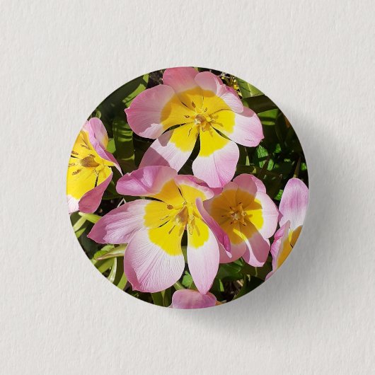 Roze en gele bloemen ronde button 3,2 cm (Voorkant)
