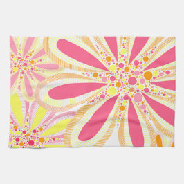 Roze en gele bloemen theedoek