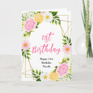 Roze en Gele Bloemen Verjaardag Kaart
