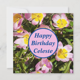 Roze en gele bloemen Vlat Birthday Kaart