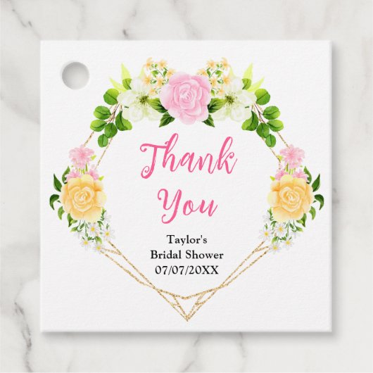 Roze en Gele Bloemen Vrijgezellenfeest Dank u Bedankjes Labels (Voorkant)