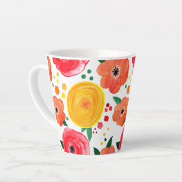 Roze en Gele Bloemen Waterverf Latte Mok