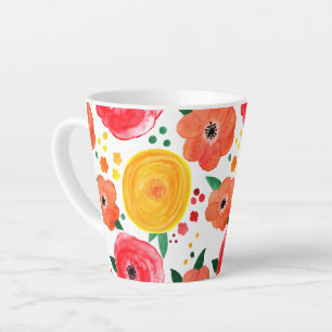 Roze en Gele Bloemen Waterverf Latte Mok