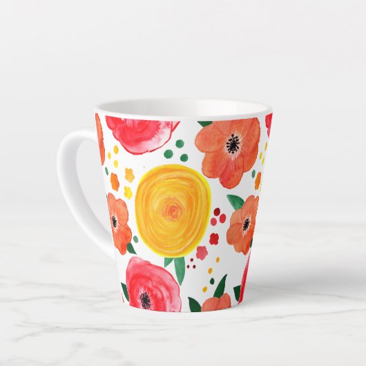 Roze en Gele Bloemen Waterverf Latte Mok (Linkerhoek)