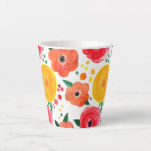 Roze en Gele Bloemen Waterverf Latte Mok (Voorkant)