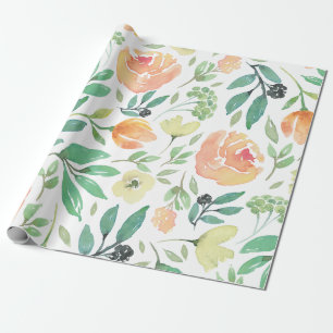 Roze en gele bloemen Waterverven naadloze pleister Cadeaupapier