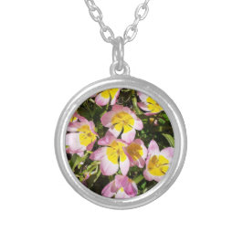 Roze en gele bloemen zilver vergulden ketting