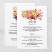 Roze en Gele Bloemenbruiloft Menu (Voorkant / Achterkant)