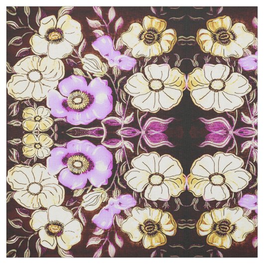 Roze en gele bloemenstof stof (Swatch)