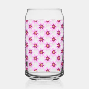 Roze en gele bloemige bloemen blikvorm glas