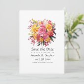 Roze en Gele Bloemige Bruiloft Save The Date (Staand voorkant)