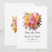 Roze en Gele Bloemige Bruiloft Save The Date (Voorkant / Achterkant)