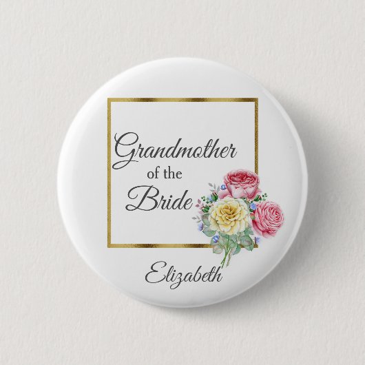 Roze en Gele Bloemige Grootmoeder van de Bruid Ronde Button 5,7 Cm (Voorkant)
