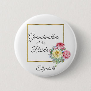 Roze en Gele Bloemige Grootmoeder van de Bruid Ronde Button 5,7 Cm