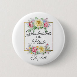 Roze en Gele Bloemige Grootmoeder van de Bruid Ronde Button 5,7 Cm