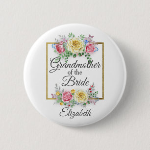 Roze en Gele Bloemige Grootmoeder van de Bruid Ronde Button 5,7 Cm
