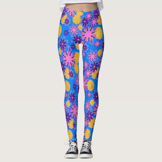 Roze en gele bloemige leggings (Voorkant)