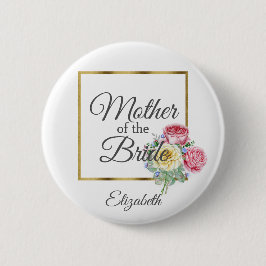 Roze en Gele Bloemige Moeder van de Bruid Ronde Button 5,7 Cm
