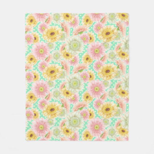 Roze en Gele Bloemmotief Fleece Deken (Voorkant)