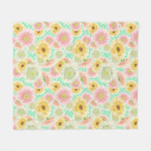 Roze en Gele Bloemmotief Fleece Deken (Voorkant (Horizontaal))