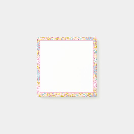 Roze en gele bloempatronen Post-It Notes (Voorkant)