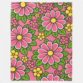 Roze en gele bloempatroon met groene bladeren fleece deken