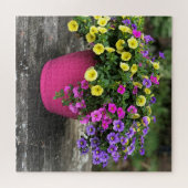 Roze en Gele Bloempot Bloemige Legpuzzel (Horizontaal)