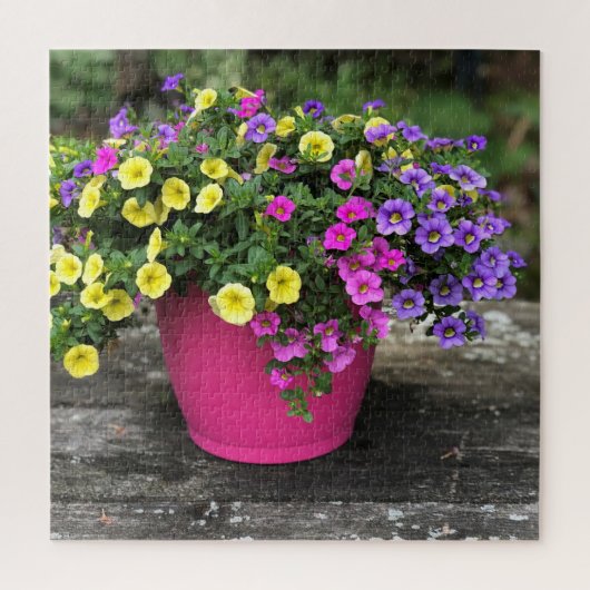 Roze en Gele Bloempot Bloemige Legpuzzel (Verticaal)