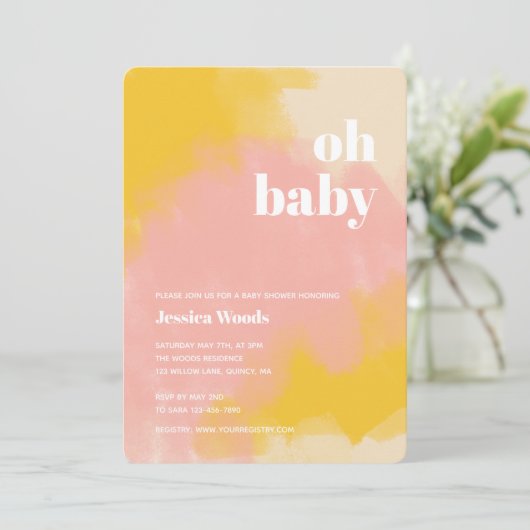 Roze en gele Boho Baby shower Uitnodiging (Staand voorkant)