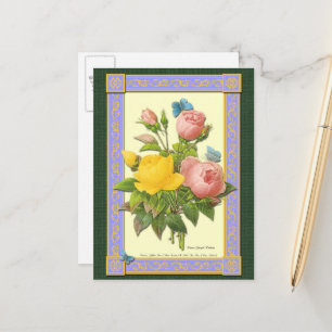 Roze en gele botanische Rozen Blank Briefkaart