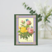 Roze en gele botanische Rozen Blank Briefkaart (Staand voorkant)