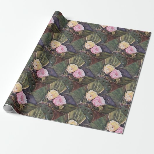 Roze en gele Cactus Flowers Cadeaupapier (Uitgerold)