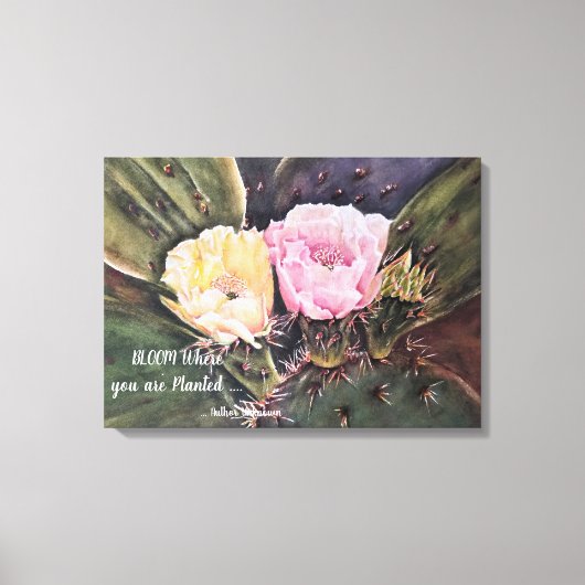 Roze en gele Cactus Flowers in Waterverven Canvas Afdruk (Voorkant)