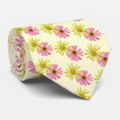 Roze en Gele Cactus Zinnia Floral Stropdas (Opgerold)