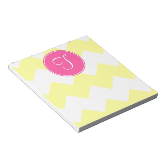 Roze en gele Chevron Monogram Notitieblok (Schuin)