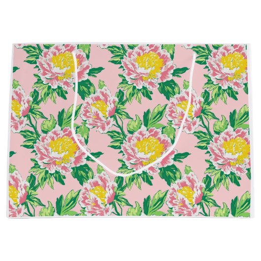 Roze en Gele Chinoiserie Bloemen Groot Cadeauzakje (Voorkant)