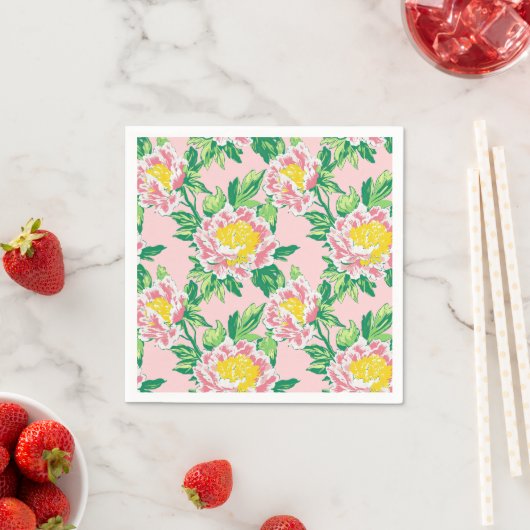 Roze en Gele Chinoiserie Bloemen Servet (Insitu)
