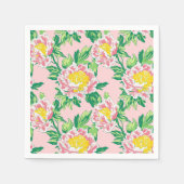 Roze en Gele Chinoiserie Bloemen Servet (Voorkant)