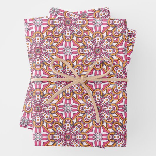 Roze en gele cirkel Mandala Inpakpapier Vel (In situ)