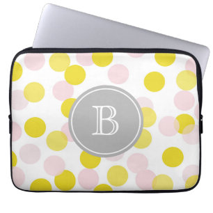 Roze en Gele Confetti Patroon Custom Monogram Laptop Sleeve